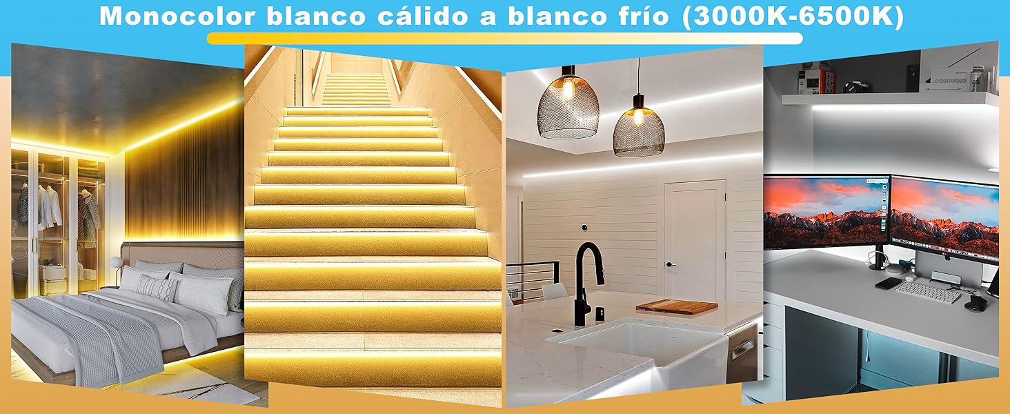 tira led blanca funciona cct regulable de 3000k a 6500k utilizada en habitaciones